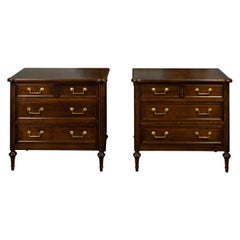 Pair of English Vintage Mahogany Commodes with Four Drawers and Brass Hardware