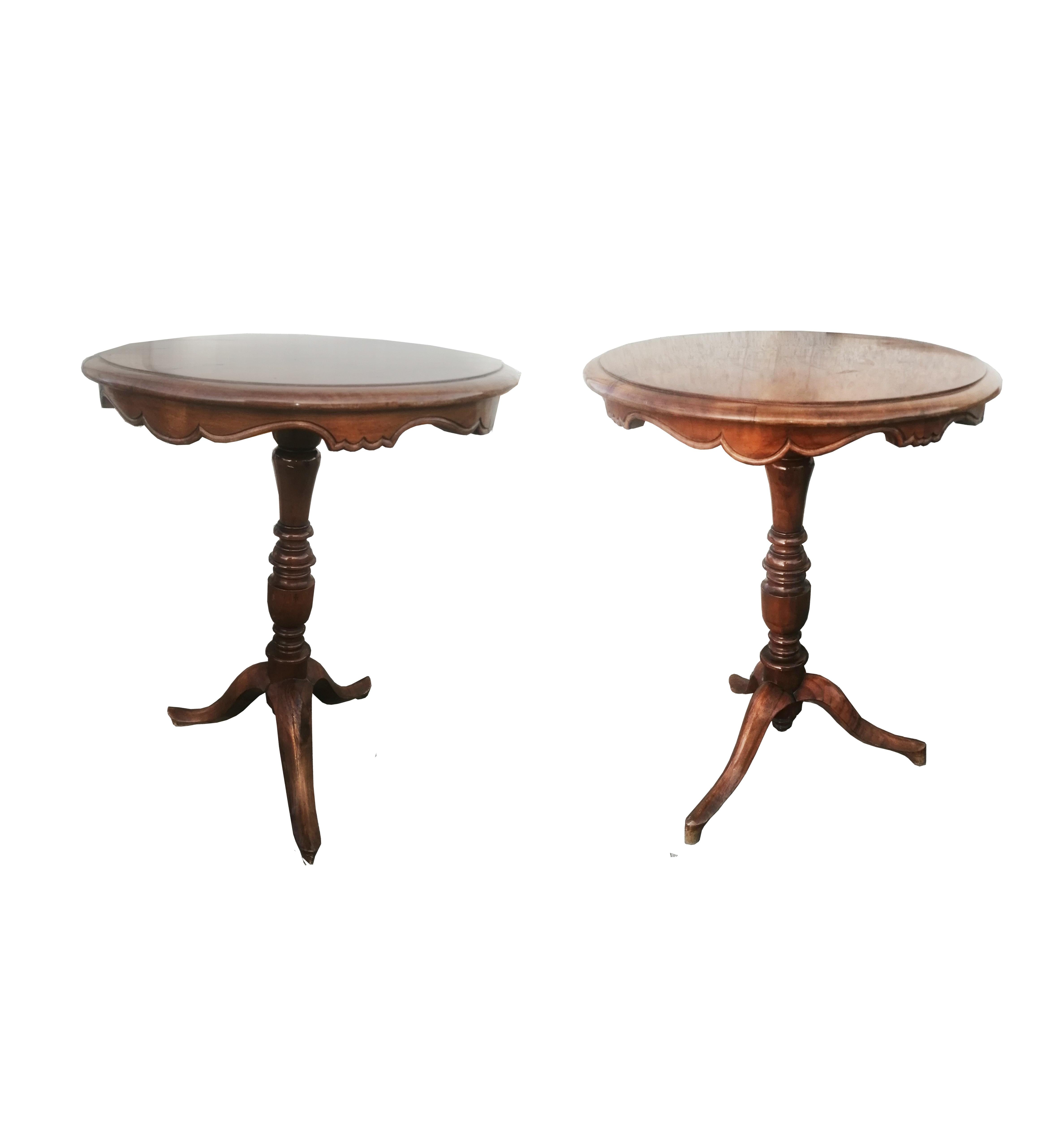 Wood Pair Side or End Tables of  Walnut , England .Early 20th Century
