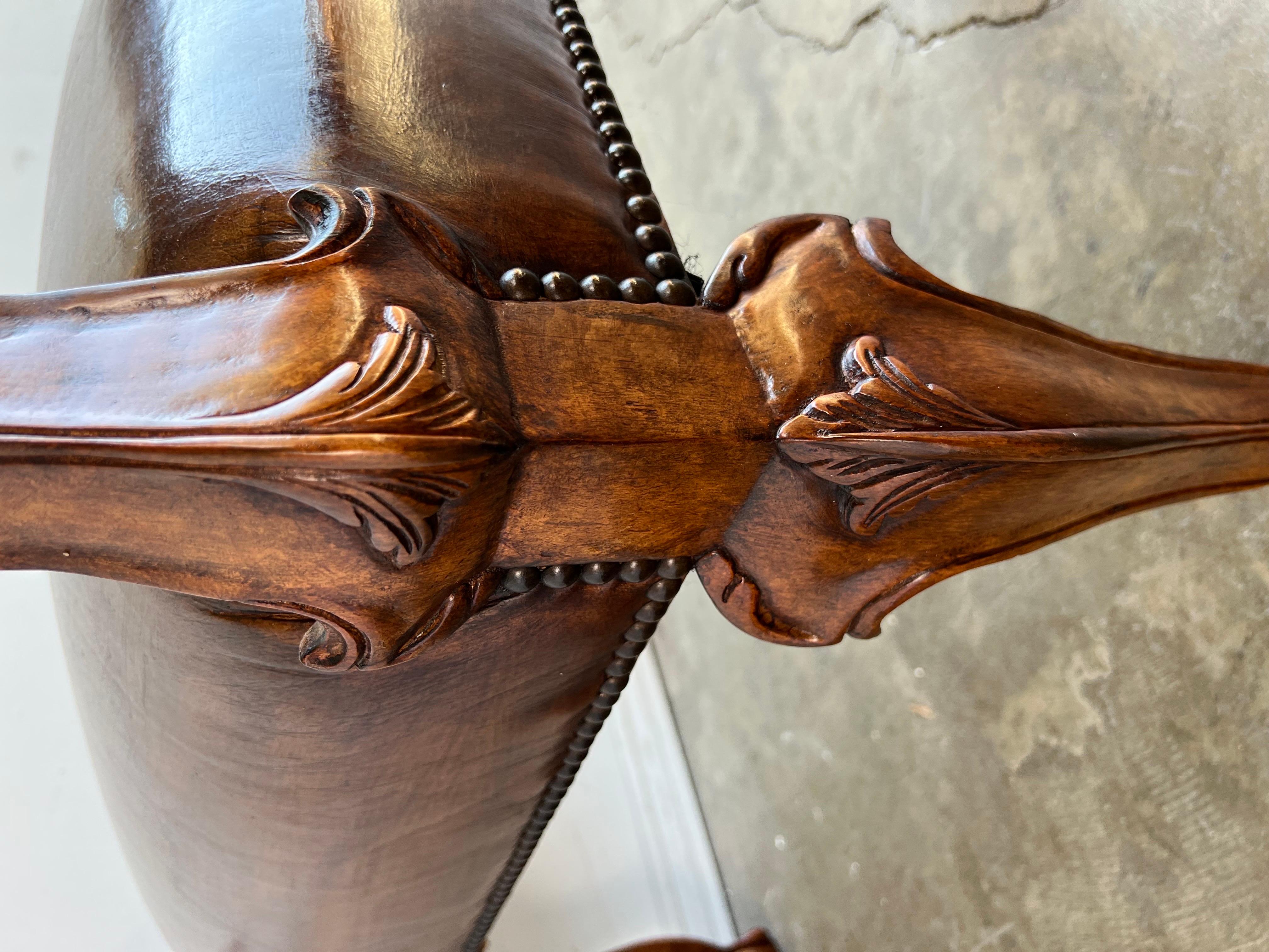 Pair of English Walnut Finished Leather Benches For Sale 10