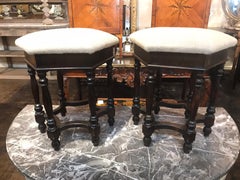 Pair of English Walnut Hexagonal Stools