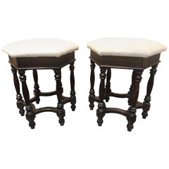 Pair of English Walnut Hexagonal Stools