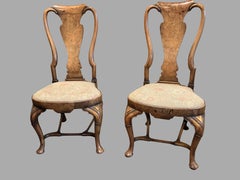 Pair of English Walnut Queen Anne Style Side Chairs by W. Charles Tozer, London