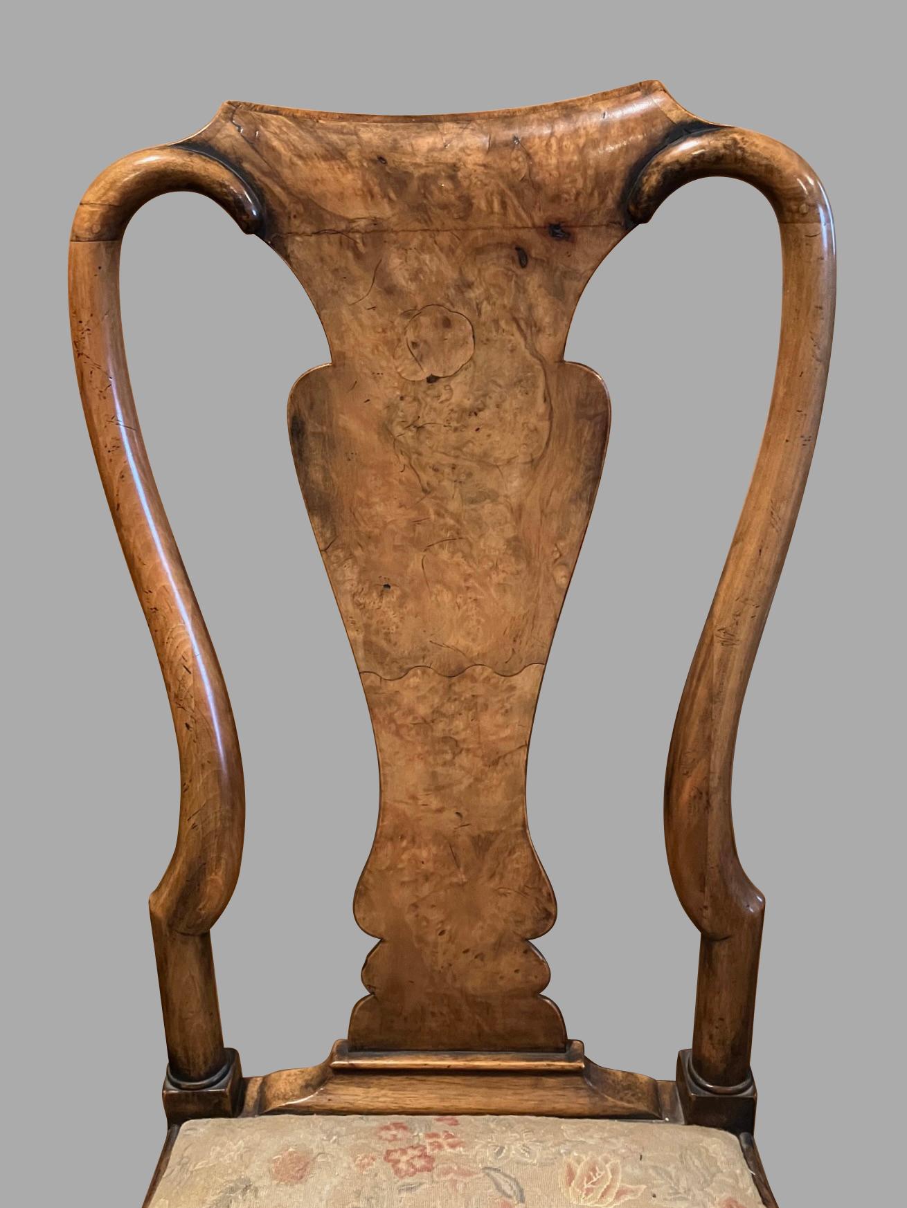 Noyer Pair of English Walnut Queen Anne Style Side Chairs by W. Charles Tozer, London en vente