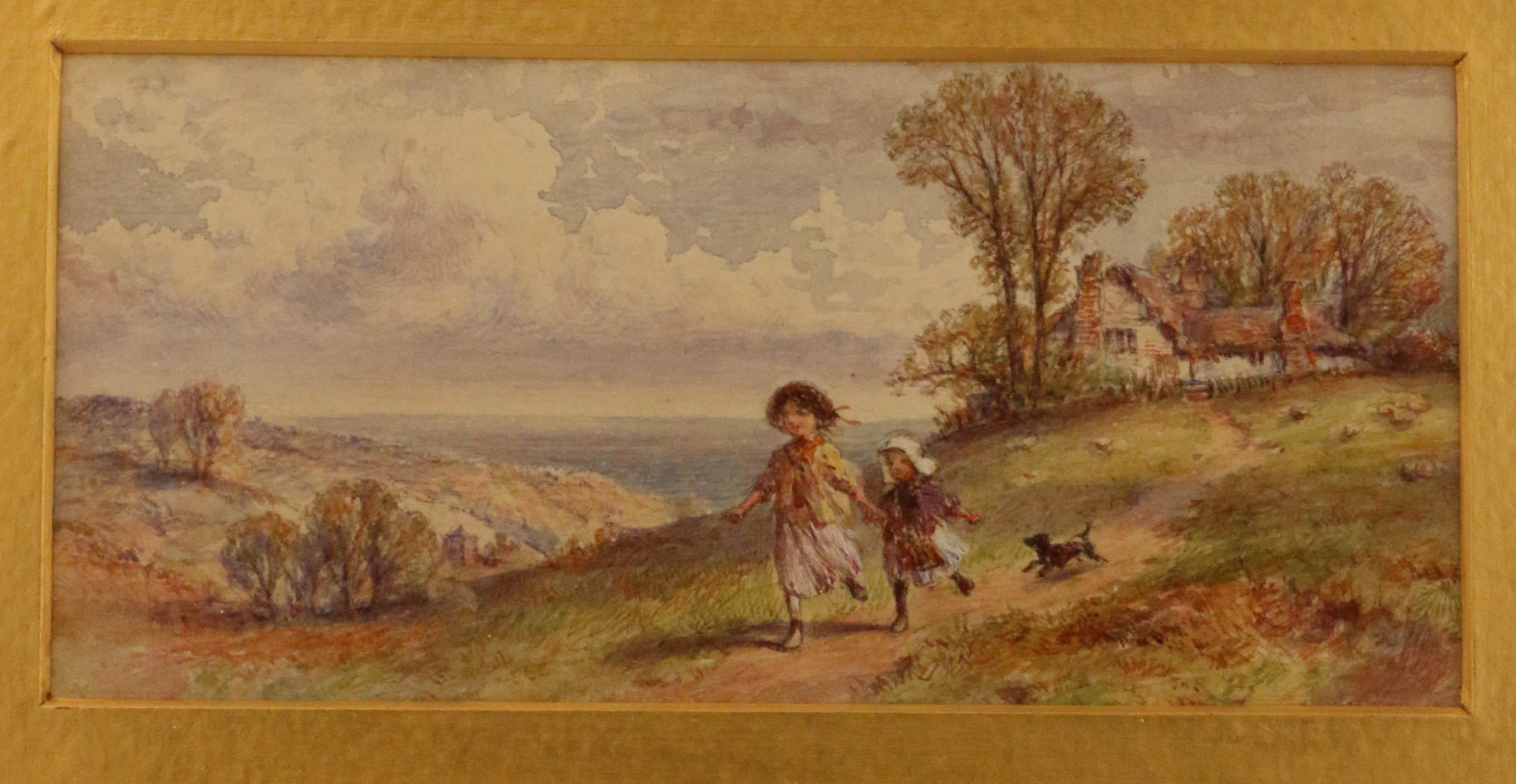 Hand-Painted Pair of English Watercolors, Country Scenes