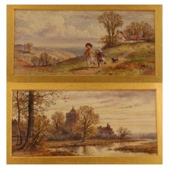 Pair of English Watercolors, Country Scenes