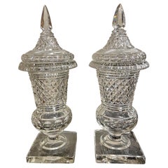 Pair of English Waterford Crystal Lidded Vases