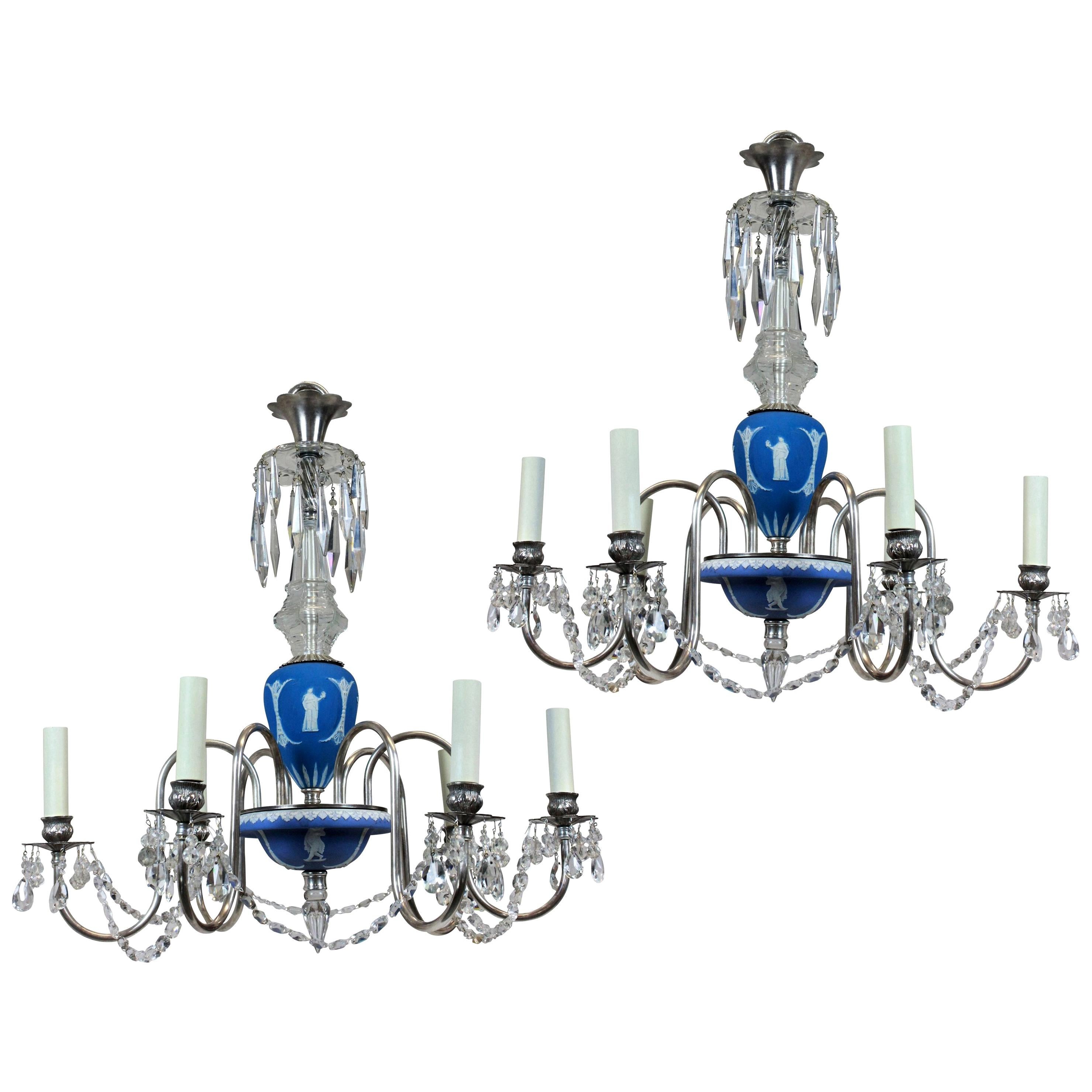 Pair of English Wedgwood Chandeliers For Sale at 1stDibs