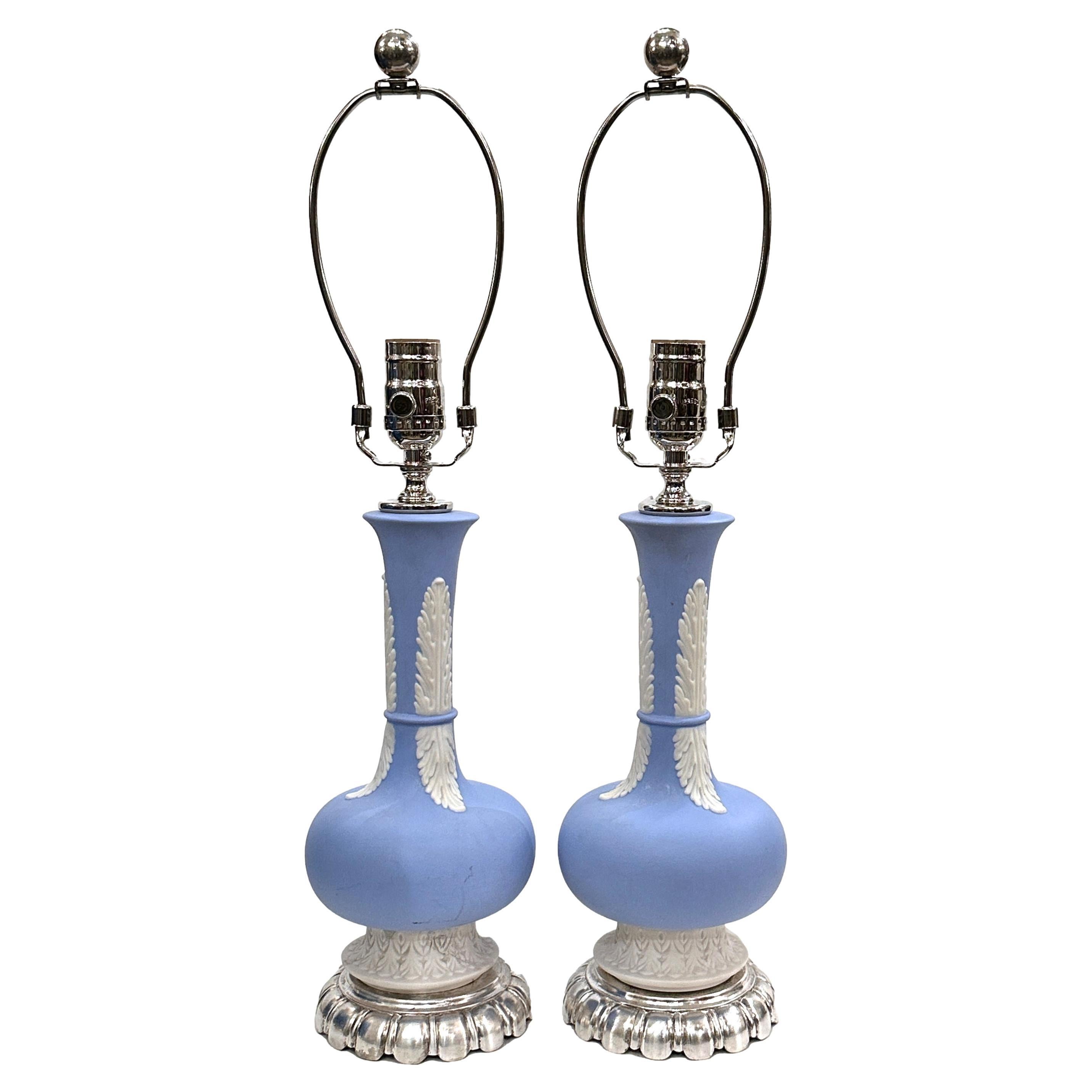 Pair of English Wedgwood Lamps For Sale