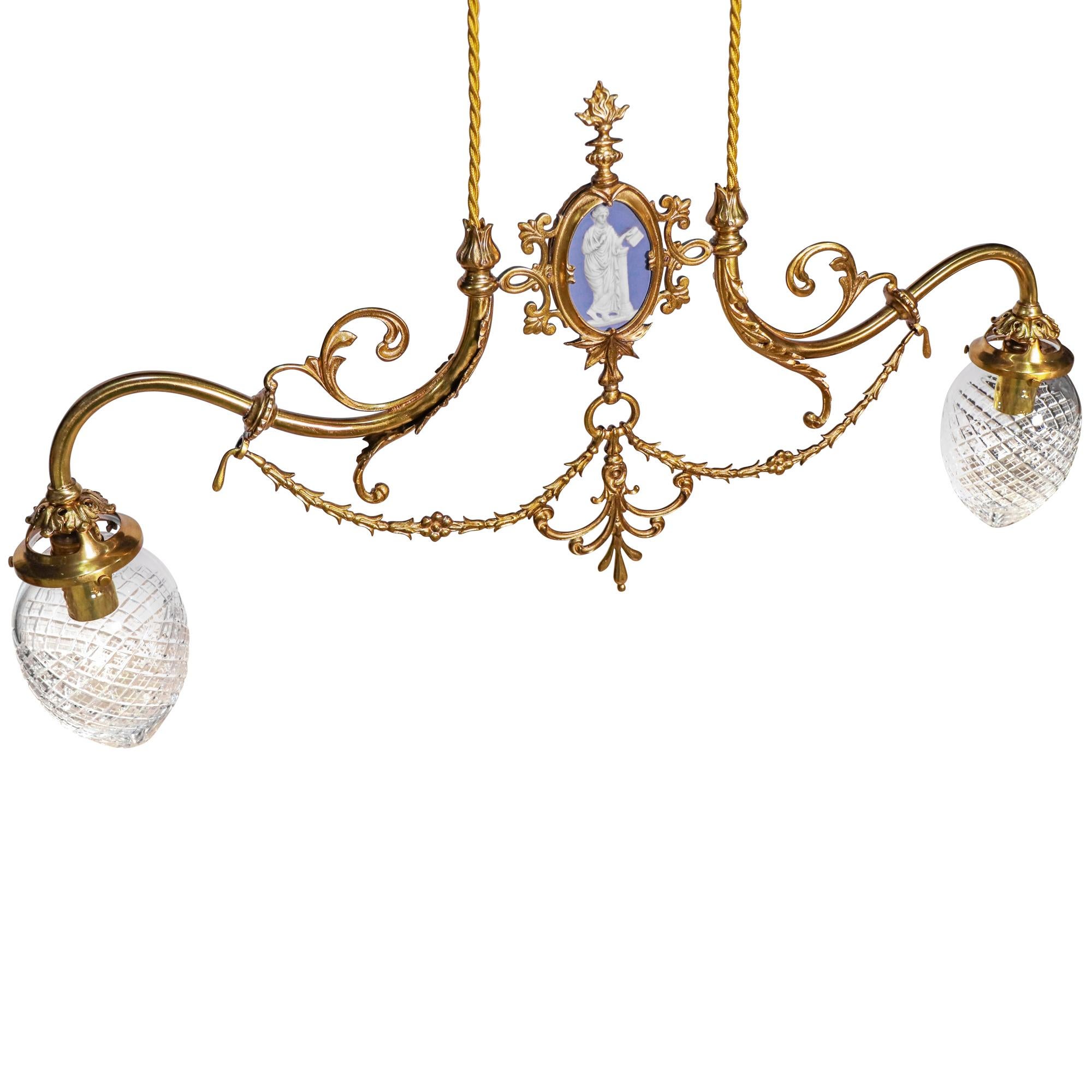 Neoclassical Pair of English Wedgwood Two-Arm Chandeliers For Sale