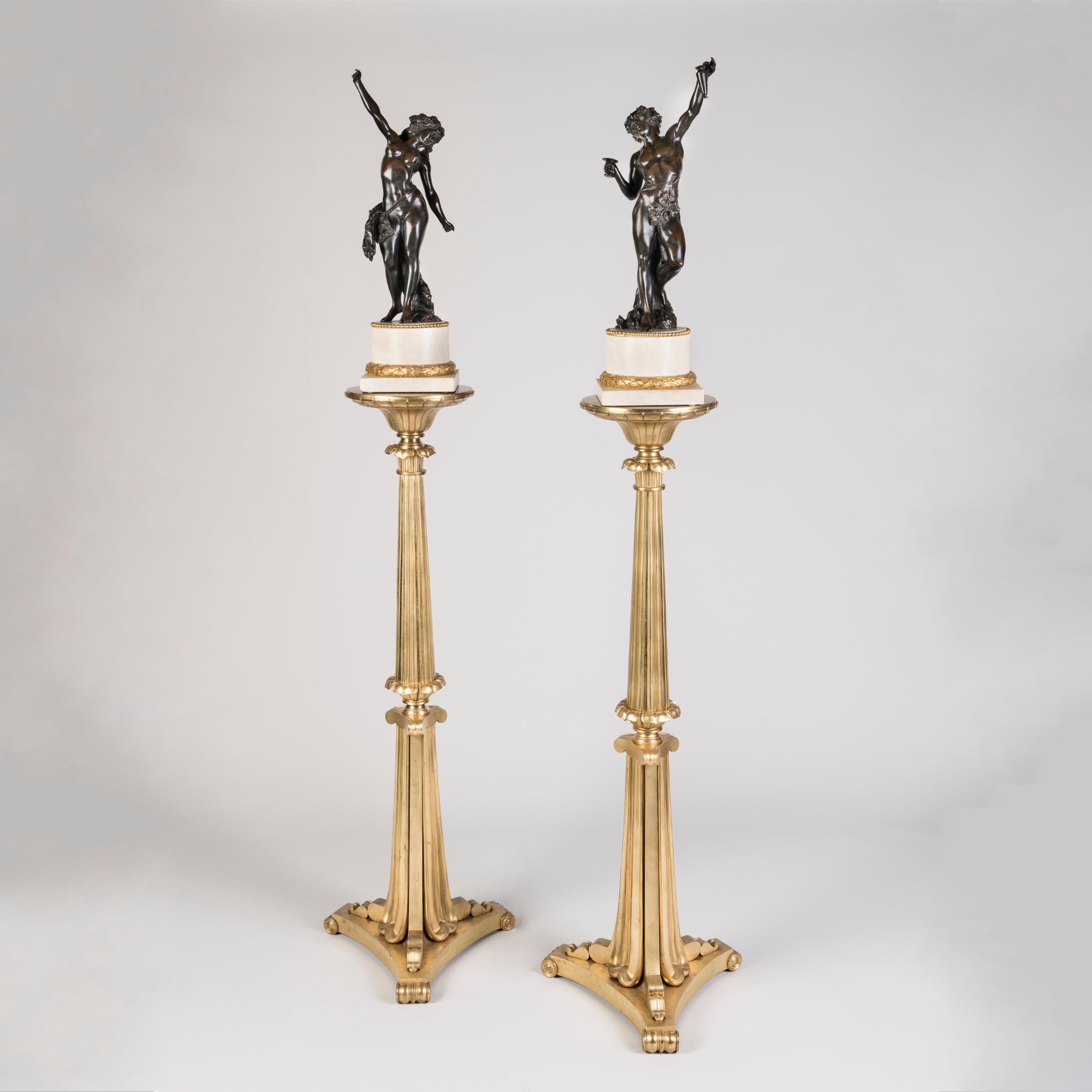 Pair of English William IV Gilt Bronze Pedestals with Round Platform Tops In Good Condition For Sale In London, GB