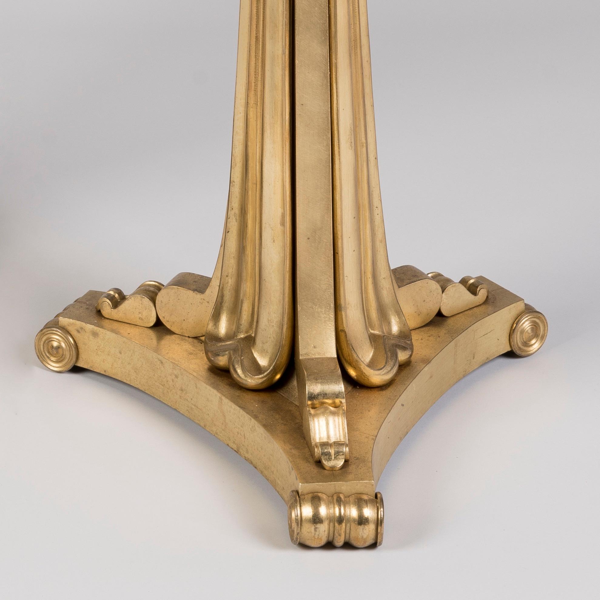 19th Century Pair of English William IV Gilt Bronze Pedestals with Round Platform Tops For Sale