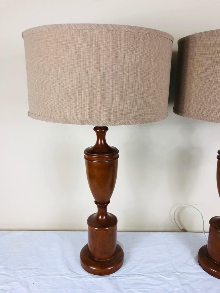 Pair of English Wood Finial Table Lamps For Sale at 1stDibs
