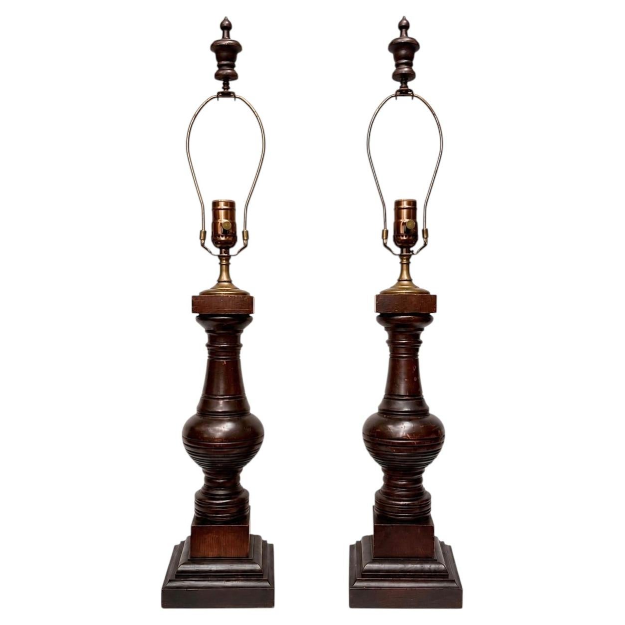 Pair of English Wood Lamps