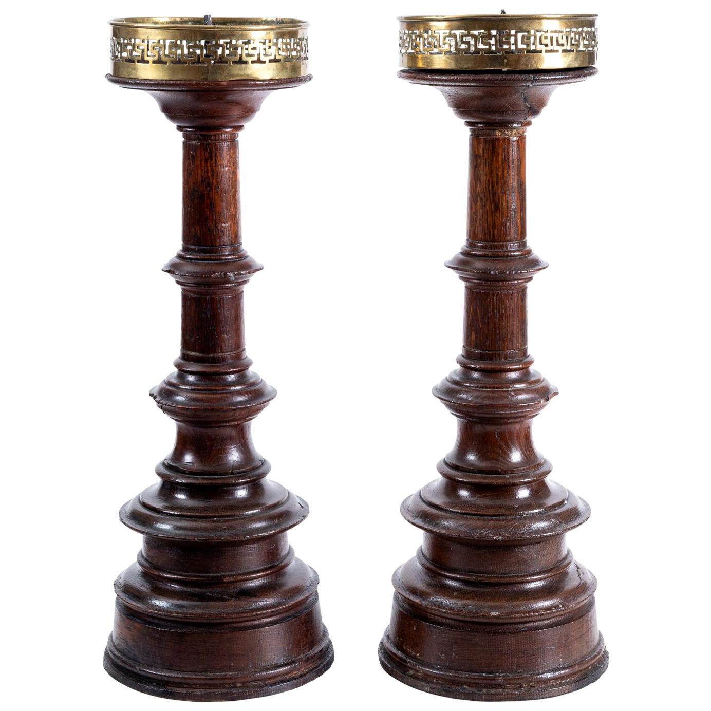 Pair of English Wooden Candlesticks