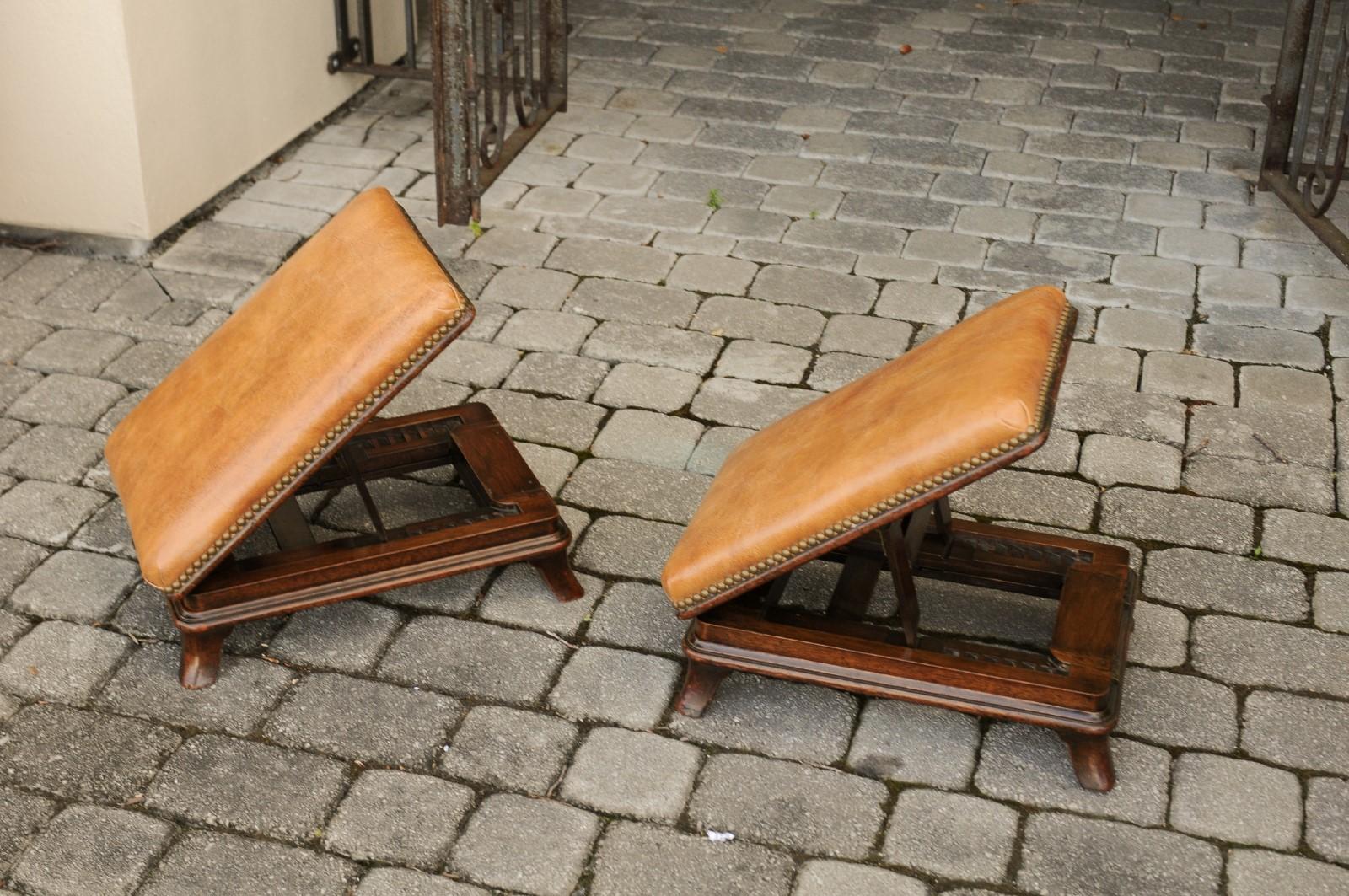 Pair of English Wooden Metamorphic Footstools with Leather Tops, circa 1860 For Sale 2