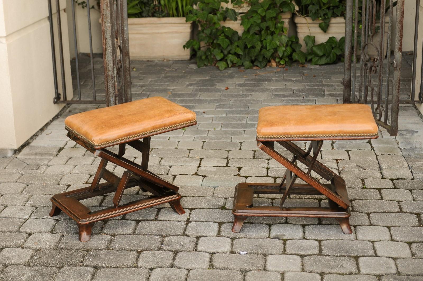 Pair of English Wooden Metamorphic Footstools with Leather Tops, circa 1860 For Sale 3