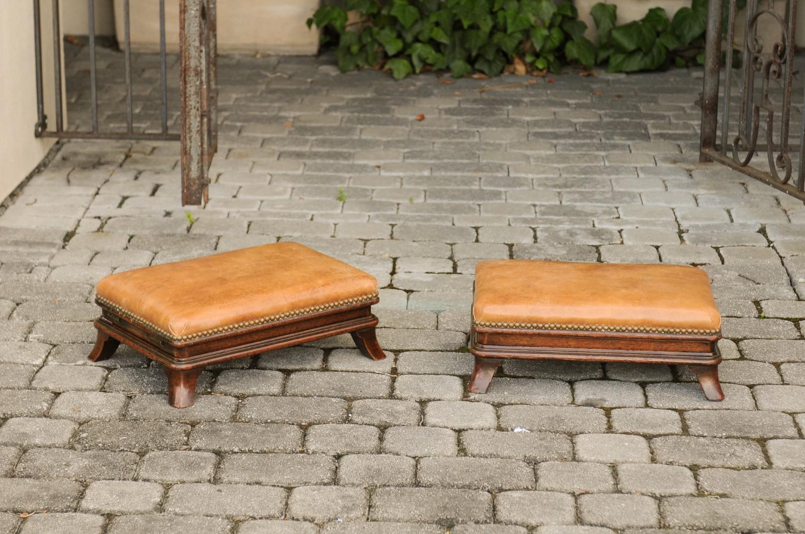 Pair of English Wooden Metamorphic Footstools with Leather Tops, circa 1860 In Good Condition For Sale In Atlanta, GA