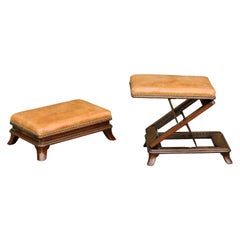 Antique Pair of English Wooden Metamorphic Footstools with Leather Tops, circa 1860