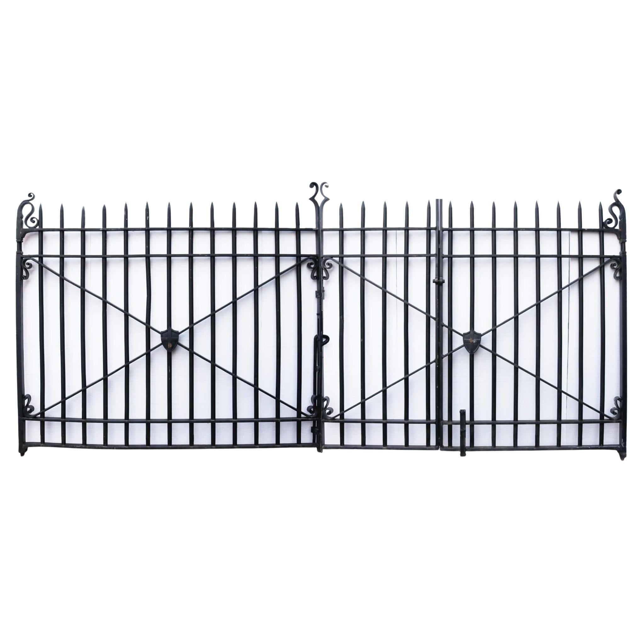 Pair of English Wrought Iron Driveway Gates 427cm (14ft) For Sale