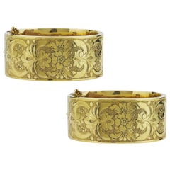 Pair of Engraved 19th Century, 14 Karat Gold 'Wedding Bracelets'