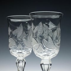 Pair of Engraved 19th Century Richardson Glass Wine Goblets, circa 1880
