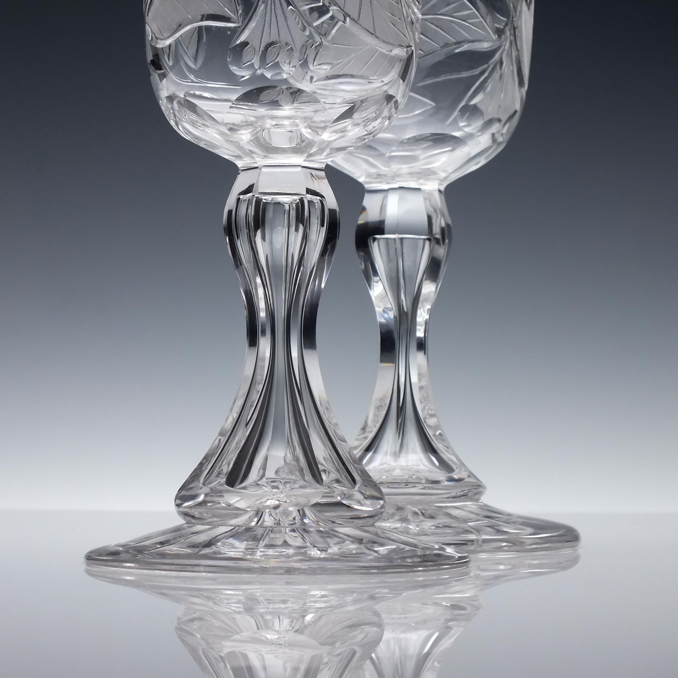 Pair of Engraved 19th Century Richardson Glass Wine Goblets, circa 1880 For Sale 1