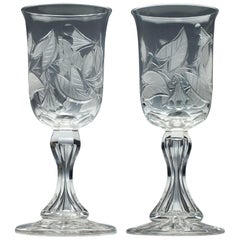 Pair of Engraved 19th Century Richardson Glass Wine Goblets, circa 1880