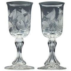 Pair of Engraved 19th Century Richardson Glass Wine Goblets, circa 1880