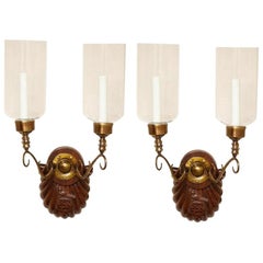 Antique Pair of Engraved Anglo Indian Two-Light Sconces