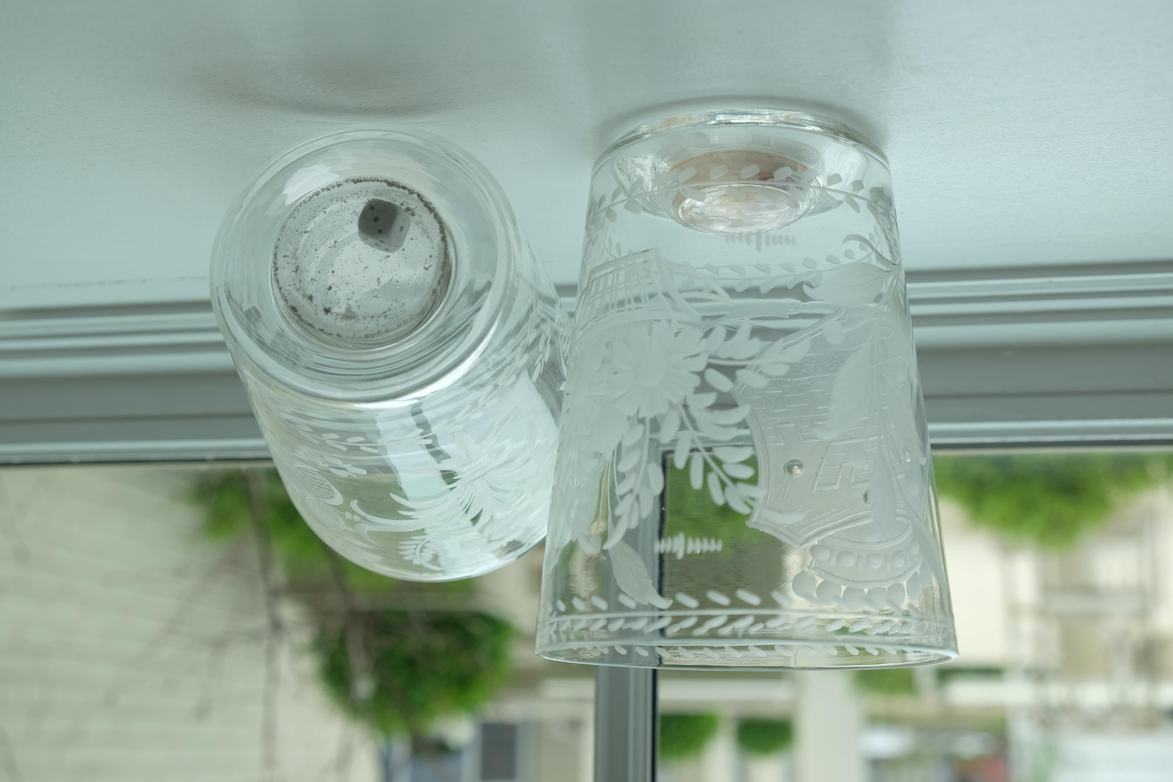 19th Century Pair of Engraved Armorial Beakers with Dice and Coin For Sale