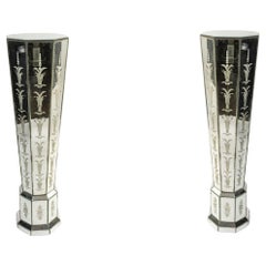 Pair of Engraved Mirror Columns, 20th Century Venetian Work.