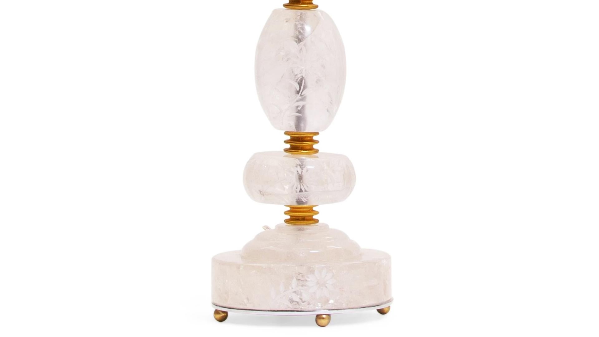 Pair of Engraved Rock Crystal Table Lamps For Sale 4