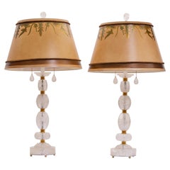 Pair of Engraved Rock Crystal Table Lamps