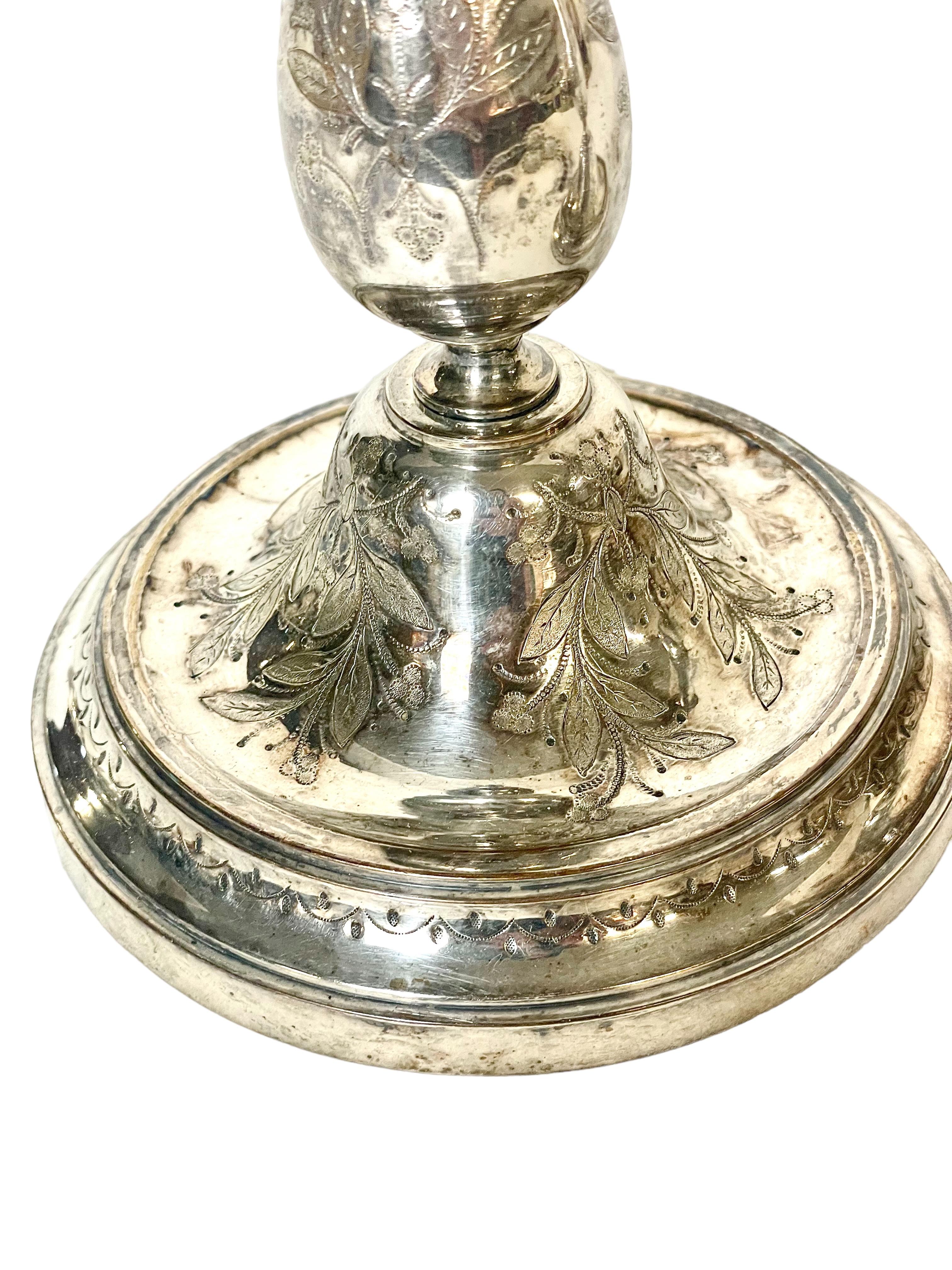 French Pair of Parisian Engraved Silver Plated Candlestick Holders by Cailar Bayard For Sale