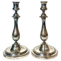 Pair of Parisian Engraved Silver Plated Candlestick Holders by Cailar Bayard