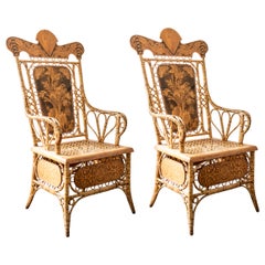 Pair of Engraved Swedish Rattan Chairs from the Early 1900s