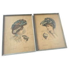 Pair of Engraving, Fashion Hat Work, Models, France 1902