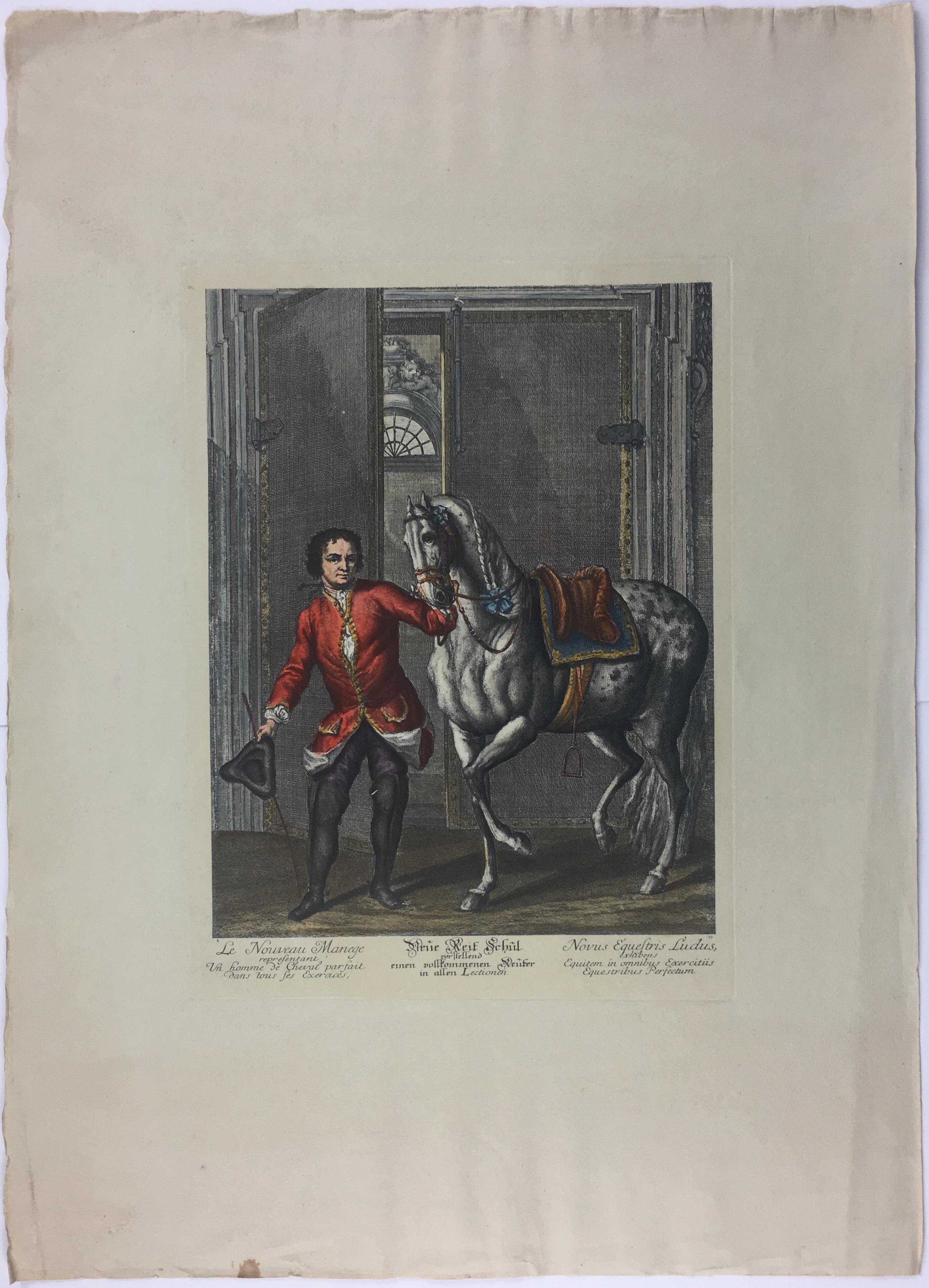 French Pair of Engraving Prints of Horses and Riders in Dressage Poses