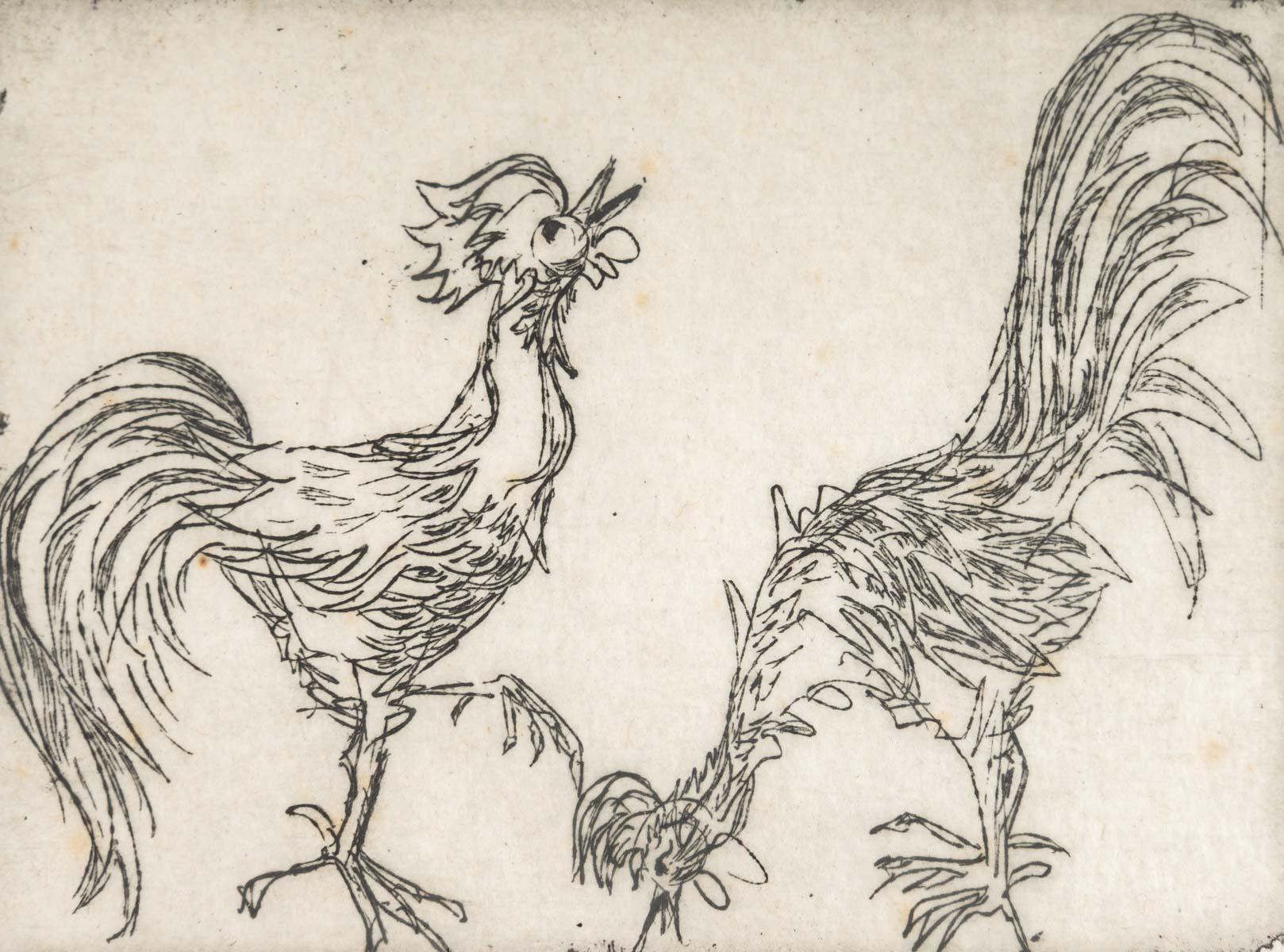 Pair of Engravings, Clouded Women, The Two Roosters In Good Condition In Saint-Ouen, FR