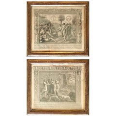 Antique Pair of Engravings in 18th Century Faux Porphyry and Gilt Frames