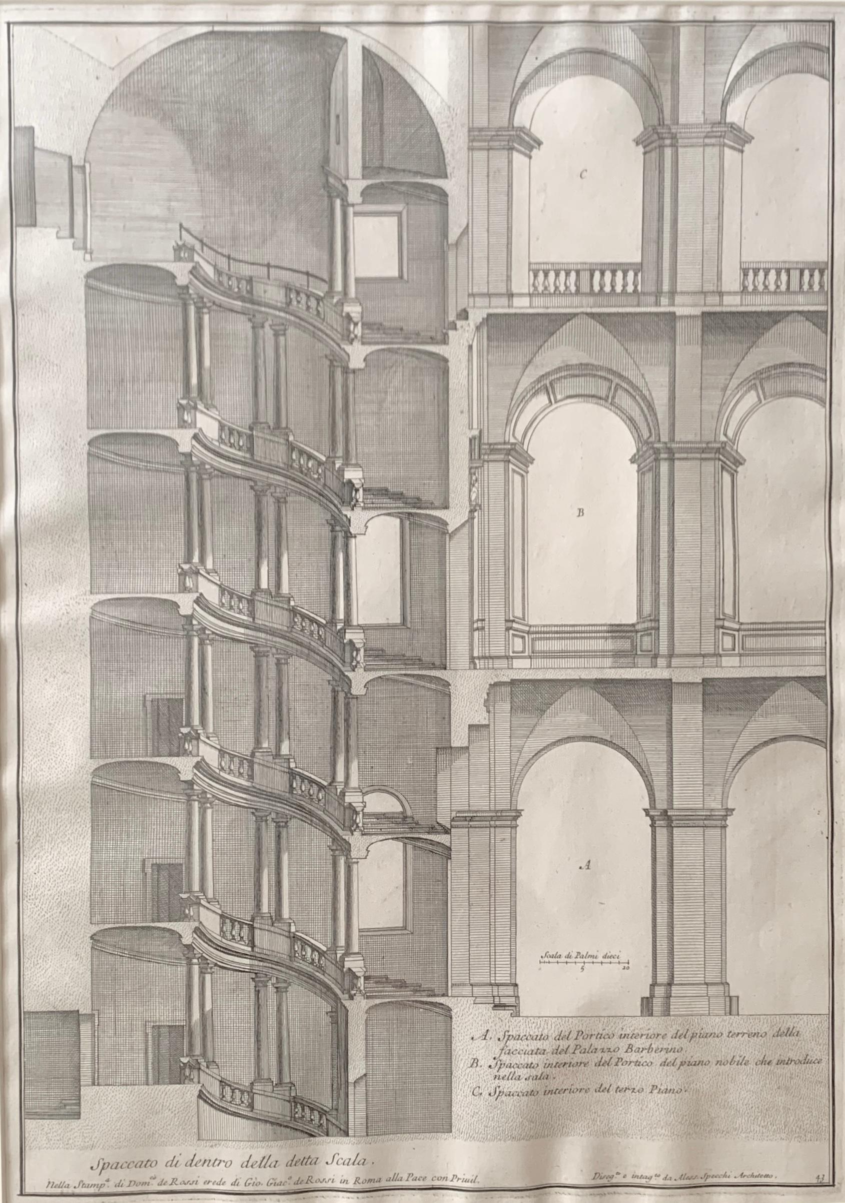 Italian Pair of Engravings of Architectural Studies by Alessandro Specchi For Sale