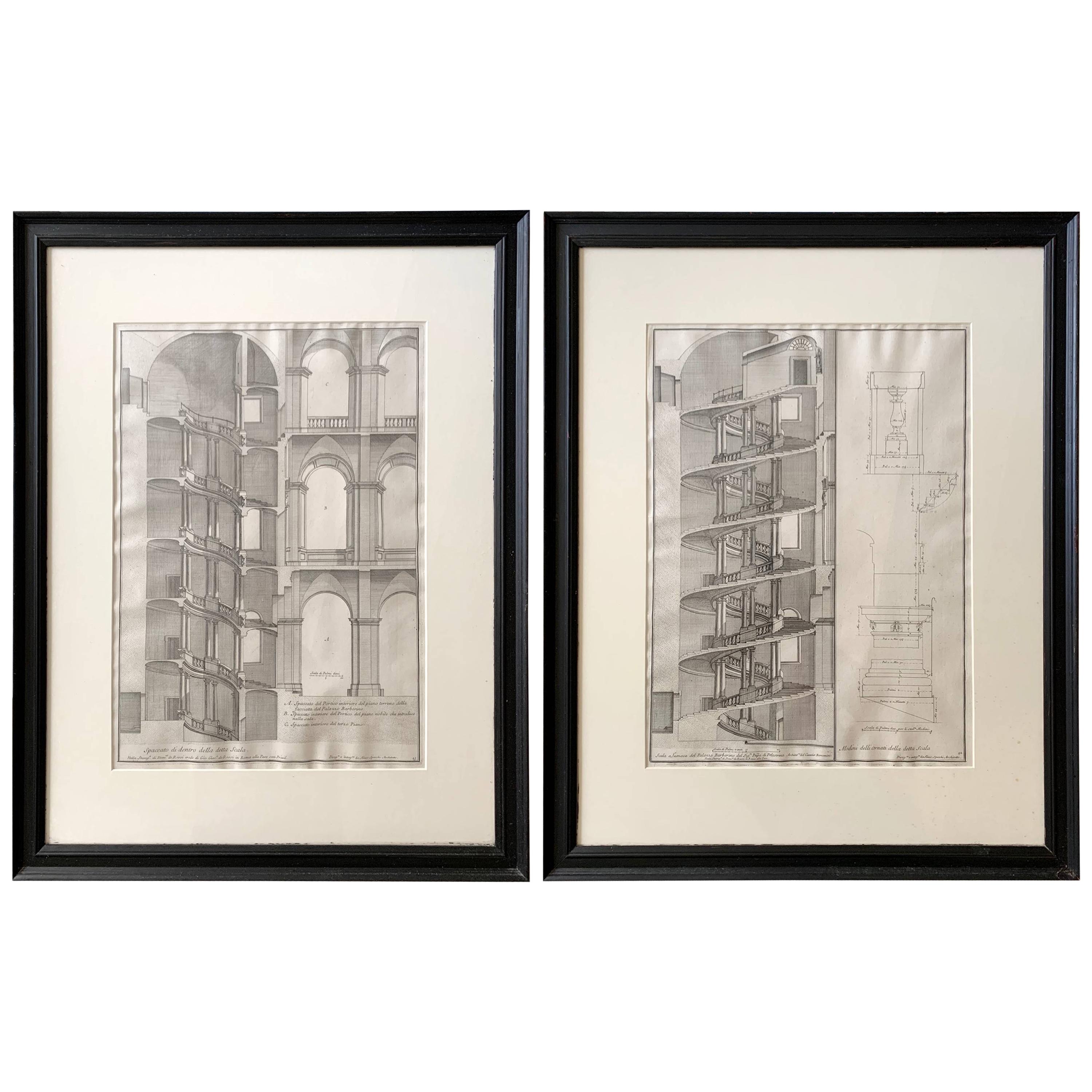 Pair of Engravings of Architectural Studies by Alessandro Specchi For Sale