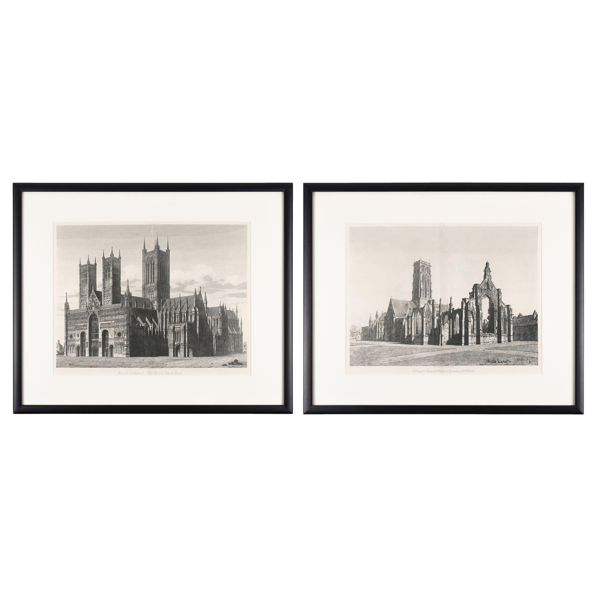 Zwei gerahmte Kupferstiche von englischen gotischen Kirchengebäuden. Gestochen und gedruckt von John Coney. Signiert in der Platte und veröffentlicht in London, 1819. Die Stiche wurden archivgerecht montiert und in eine schwarze Holzleiste