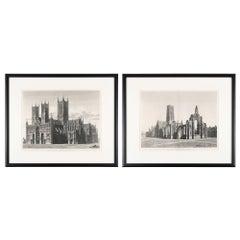 Pair of engravings of English gothic churches by John Coney, 1819