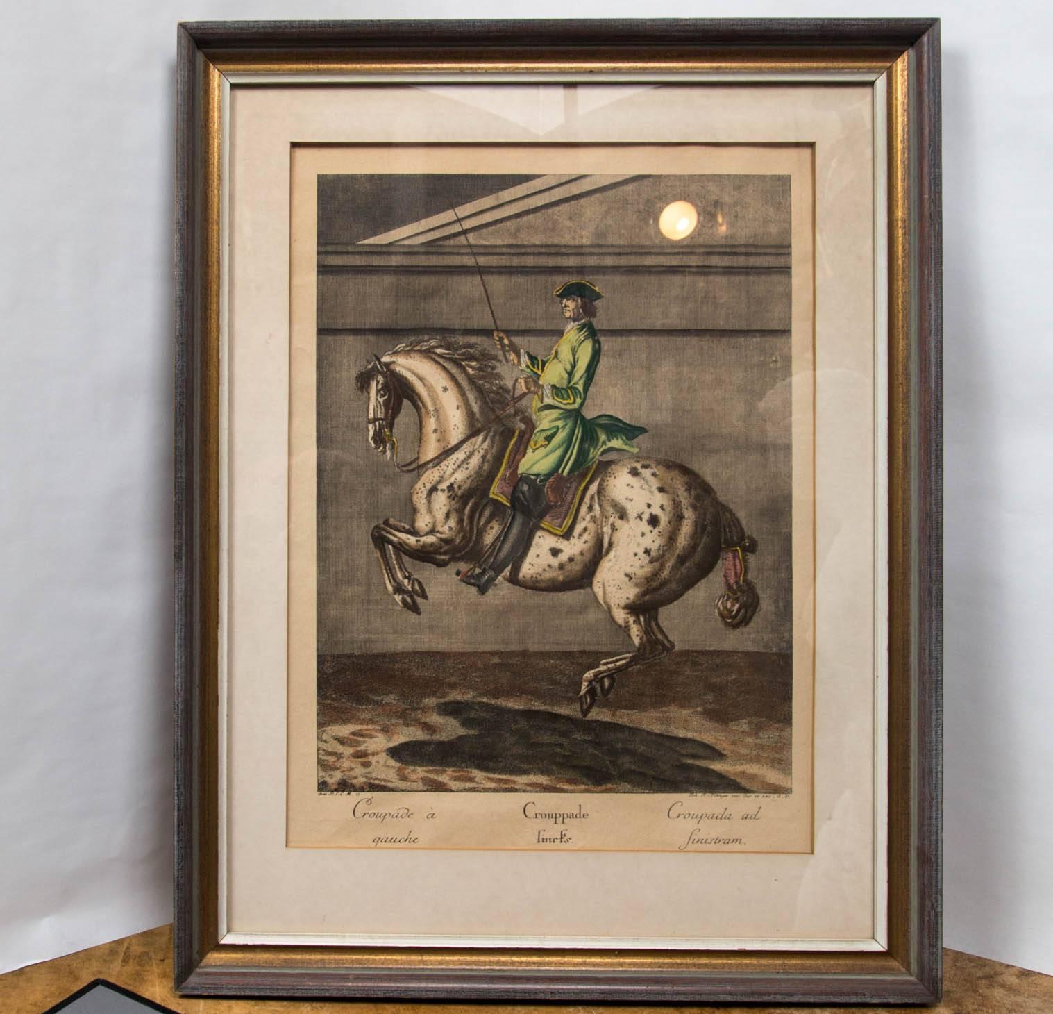 Pair of Engravings of Horses and Riders in Dressage Poses In Excellent Condition In Woodbury, CT