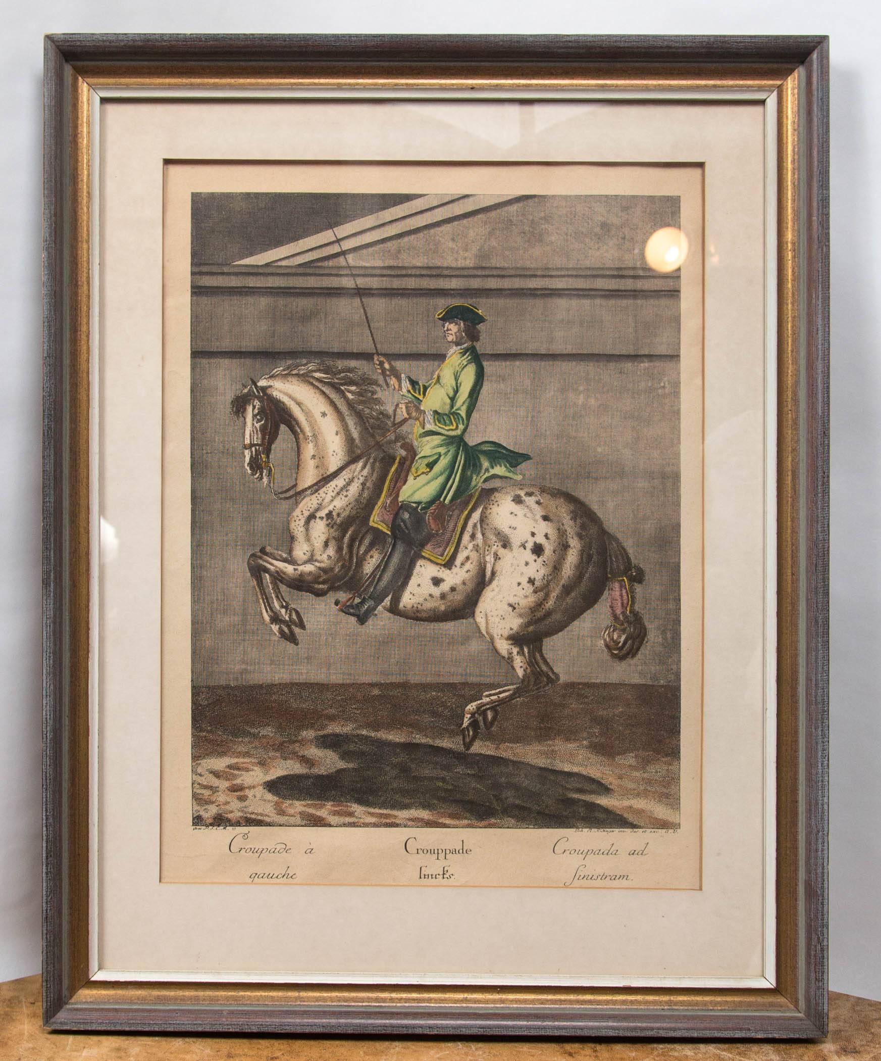 18th Century Pair of Engravings of Horses and Riders in Dressage Poses