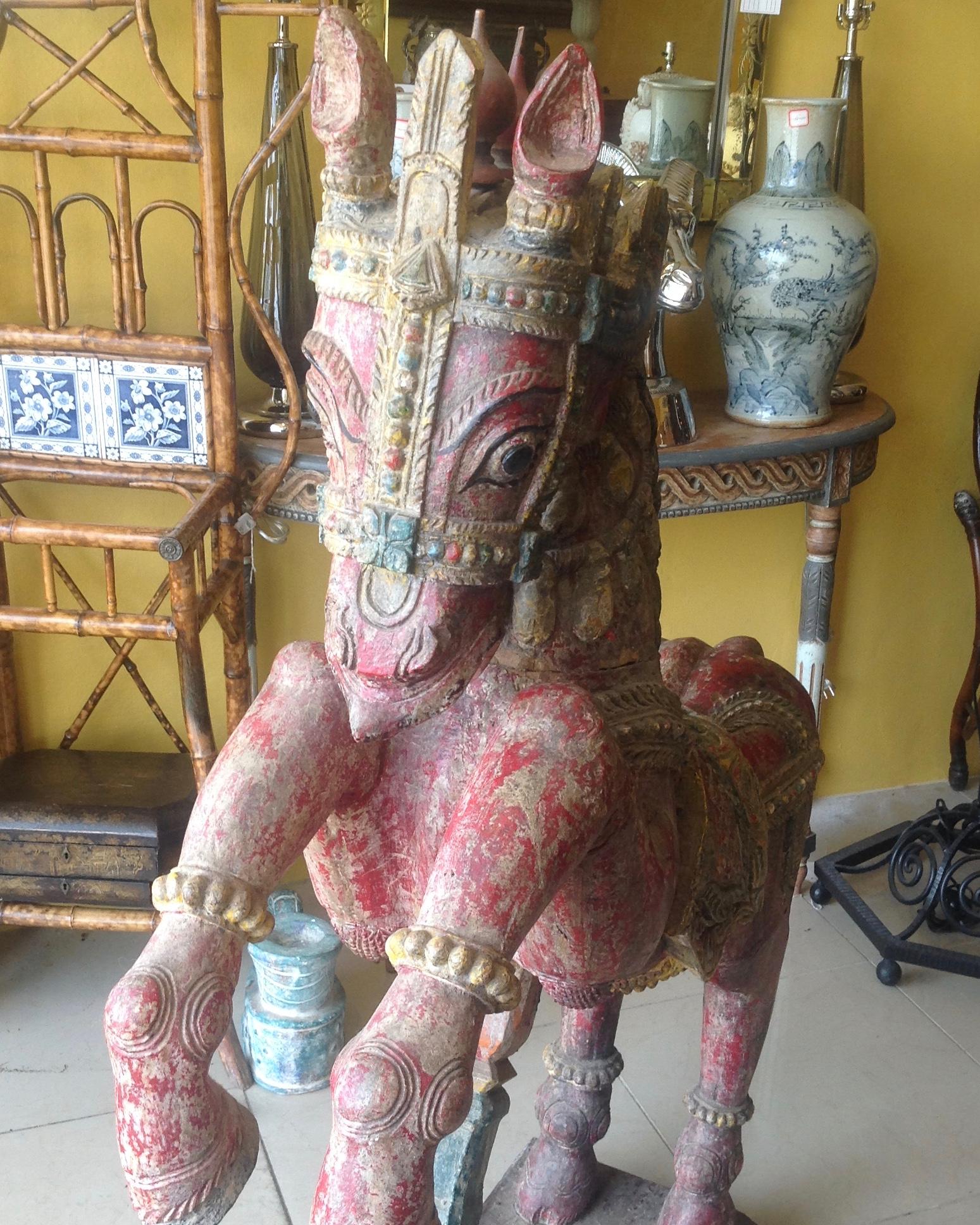 Pair of Enormous Rajasthani Carved Rearing Horses 4