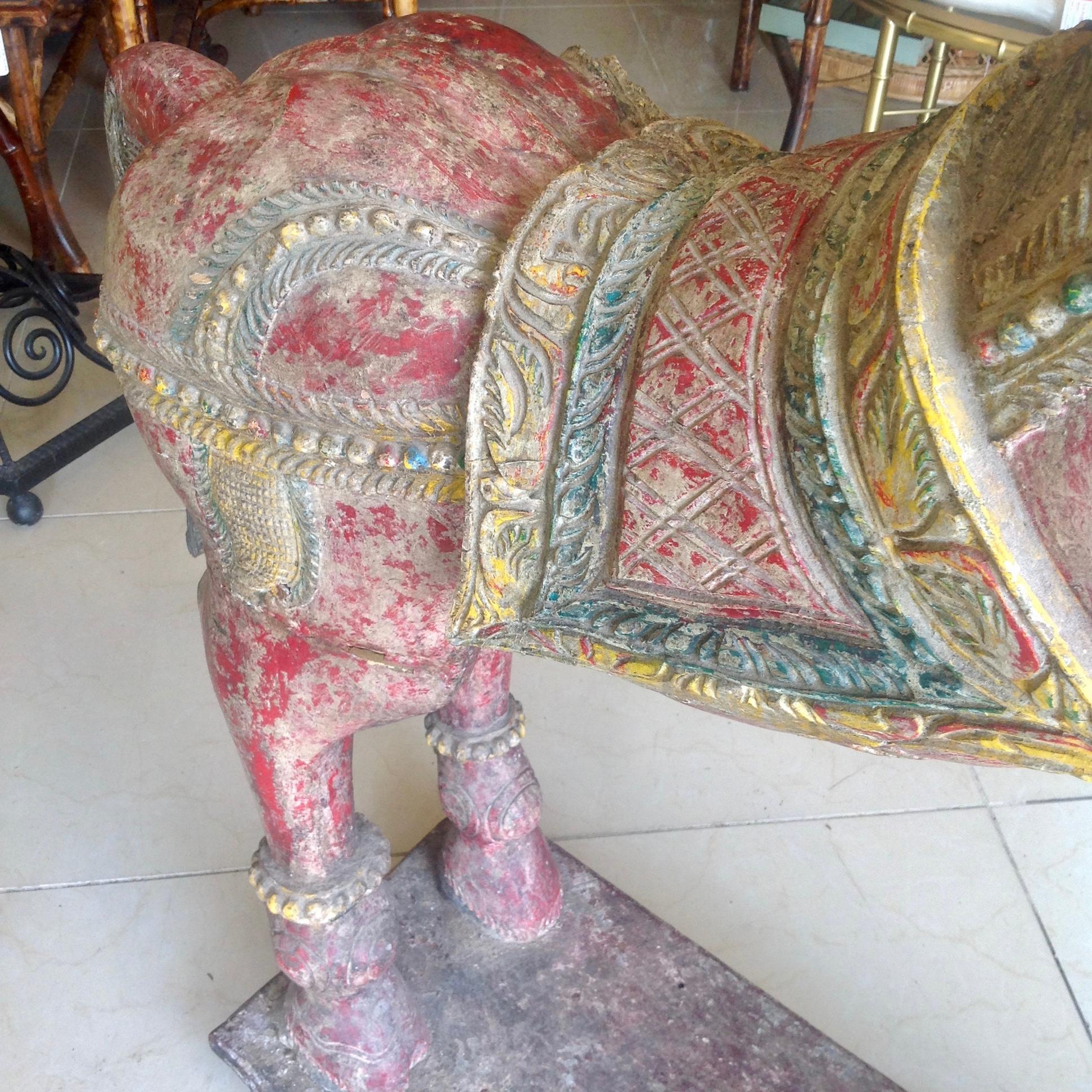 Pair of Enormous Rajasthani Carved Rearing Horses 5