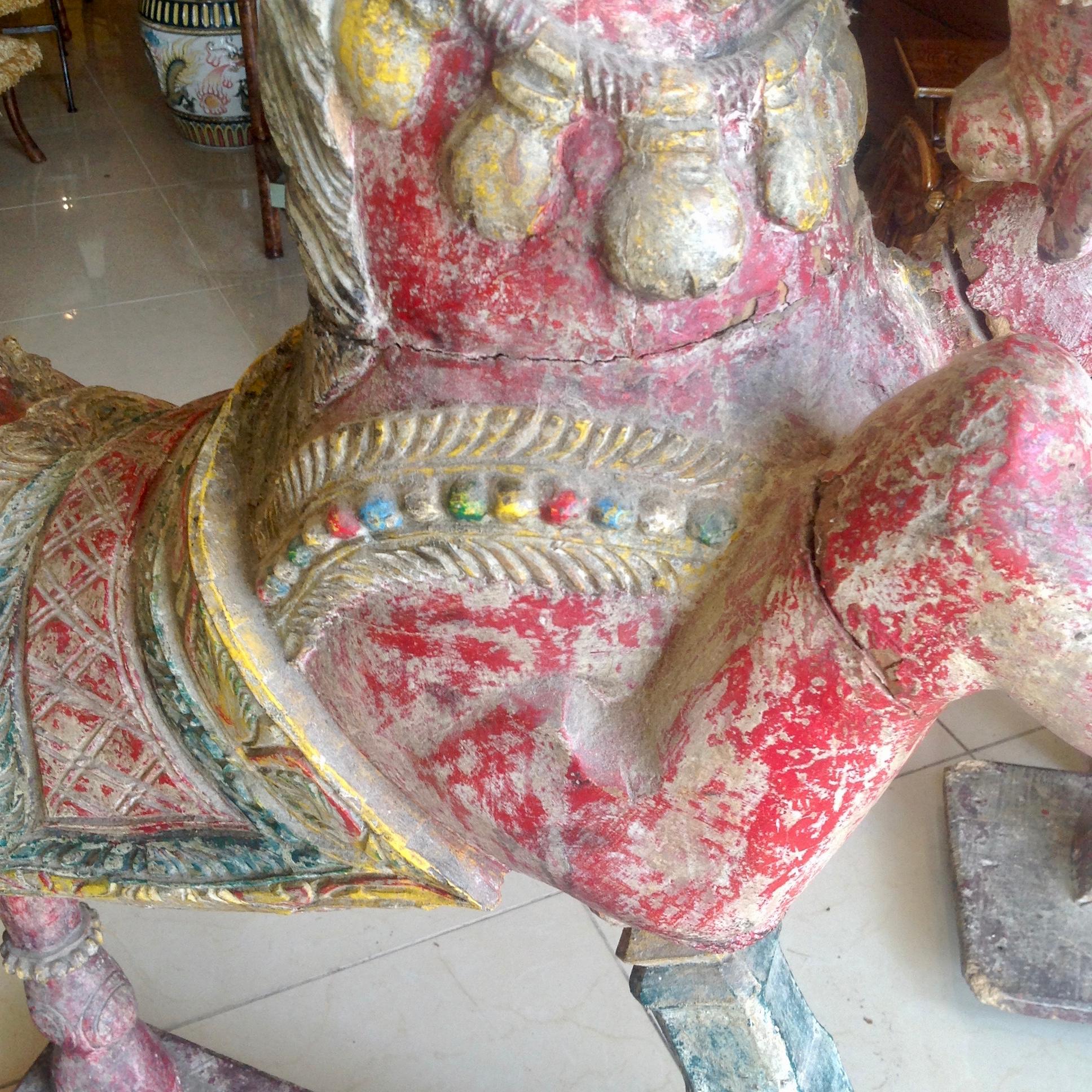 Pair of Enormous Rajasthani Carved Rearing Horses 6