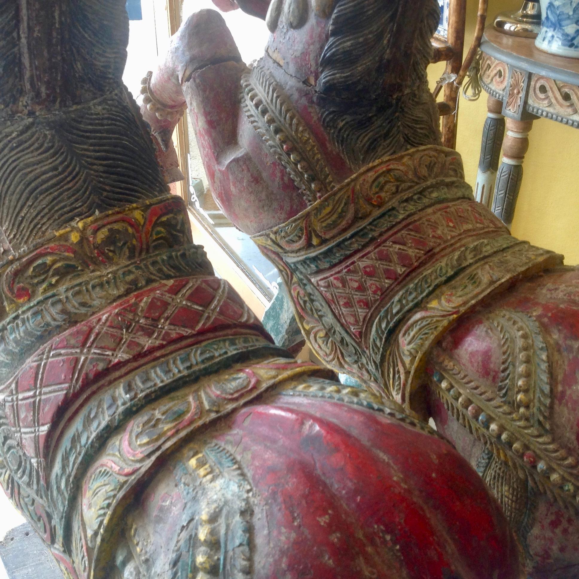 Indian Pair of Enormous Rajasthani Carved Rearing Horses
